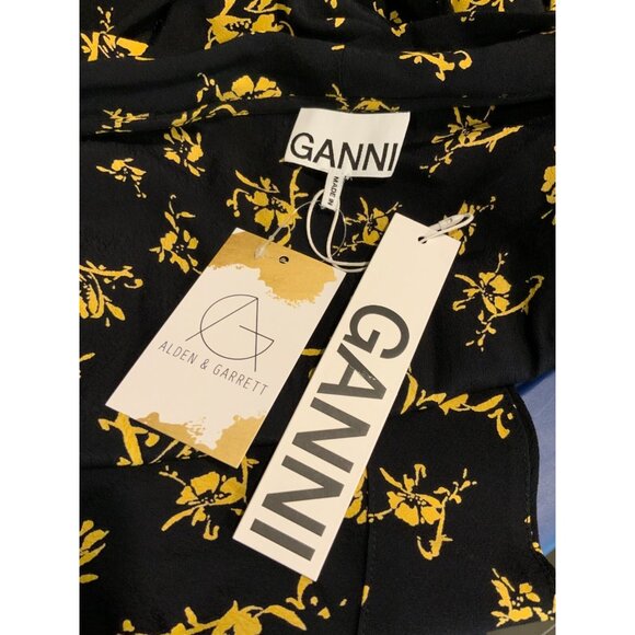 Ganni Black & Yellow Floral Crepe Wrap Top, Size XS (US) 34 (EU) NWT! - Picture 6 of 6